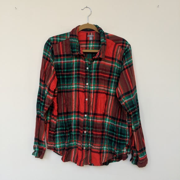 Aeri Red Green Plaid Flannel Button 
